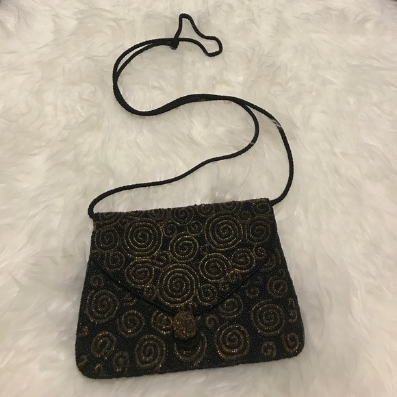 Handbags - Gold and black beaded vintage crossbody/purse